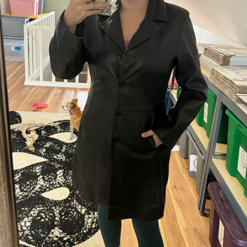 90s Saguaro Leather Trench Style Coat - Picture 3 of 9
